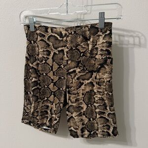 Le Lis Tan and Black Snake Print Biker Shorts